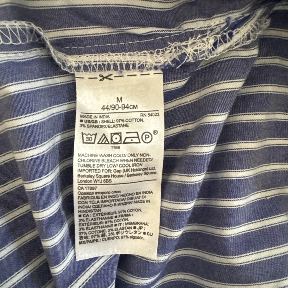 Banana Republic Size M Blue and White Pin Stripe Peasant Style Short‎ Sleeve